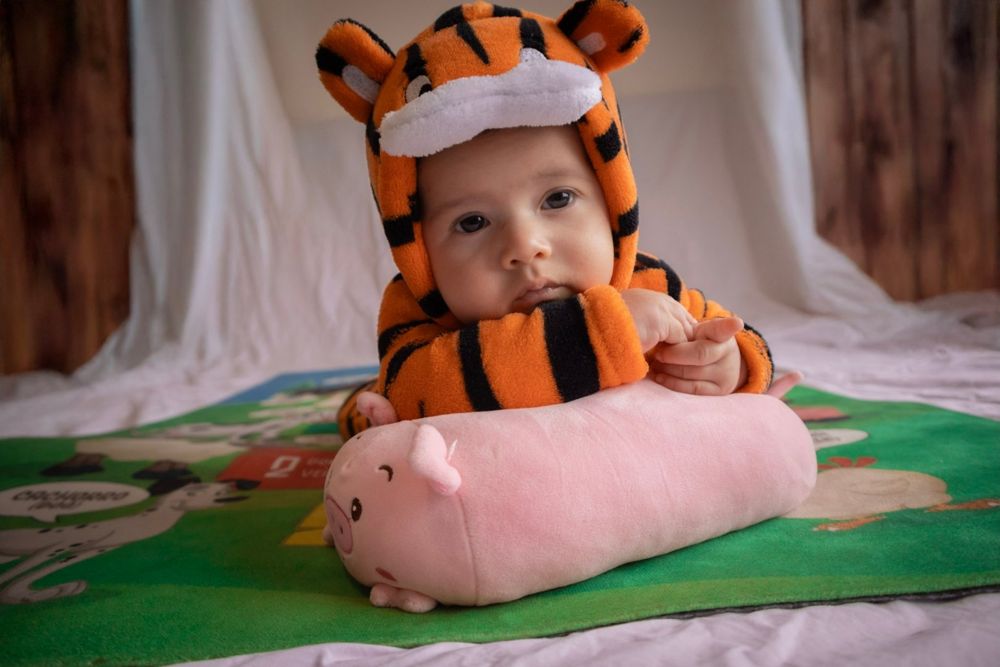 Foto editada de bebê fantasiado de tigre